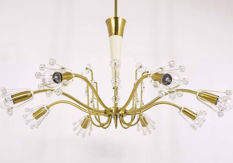 Unusual brass and crystal chandelier by Emil Stejnar, Rupert Nikoll, Austria, 1950s.