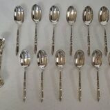 Box of 12 mocha spoons and 1 sugar tongs Ercuis silver metal