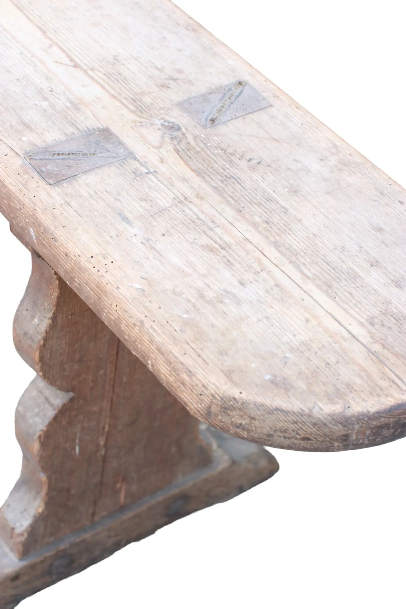 Long French wabi-sabi bench in weathered pine – circa 1900