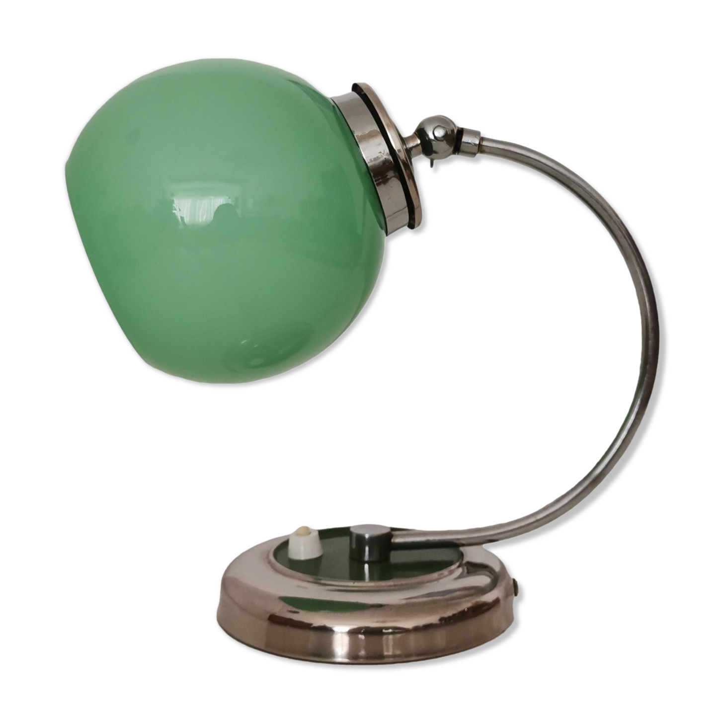 Lampe de table Bauhaus des années 1940 en verre vert moderne du milieu du siècle