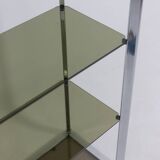 Pair of 6-shelf shelves with chrome-plated metal frames. 1970s.