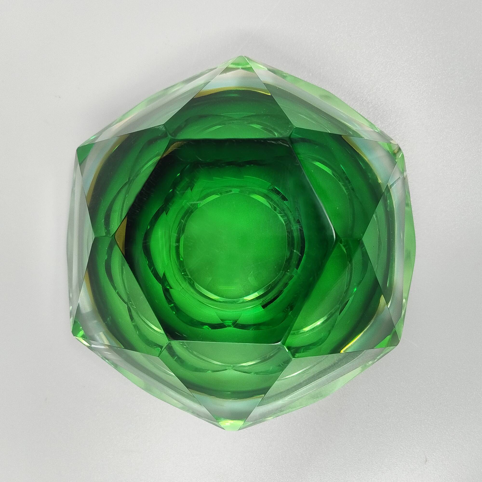 1960s Stunning large green and yellow ashtray/bowl/catchall by Flavio Poli for Seguso