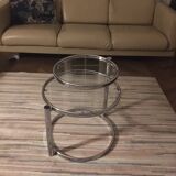 Round coffee table in glass and chrome 2 removable trays