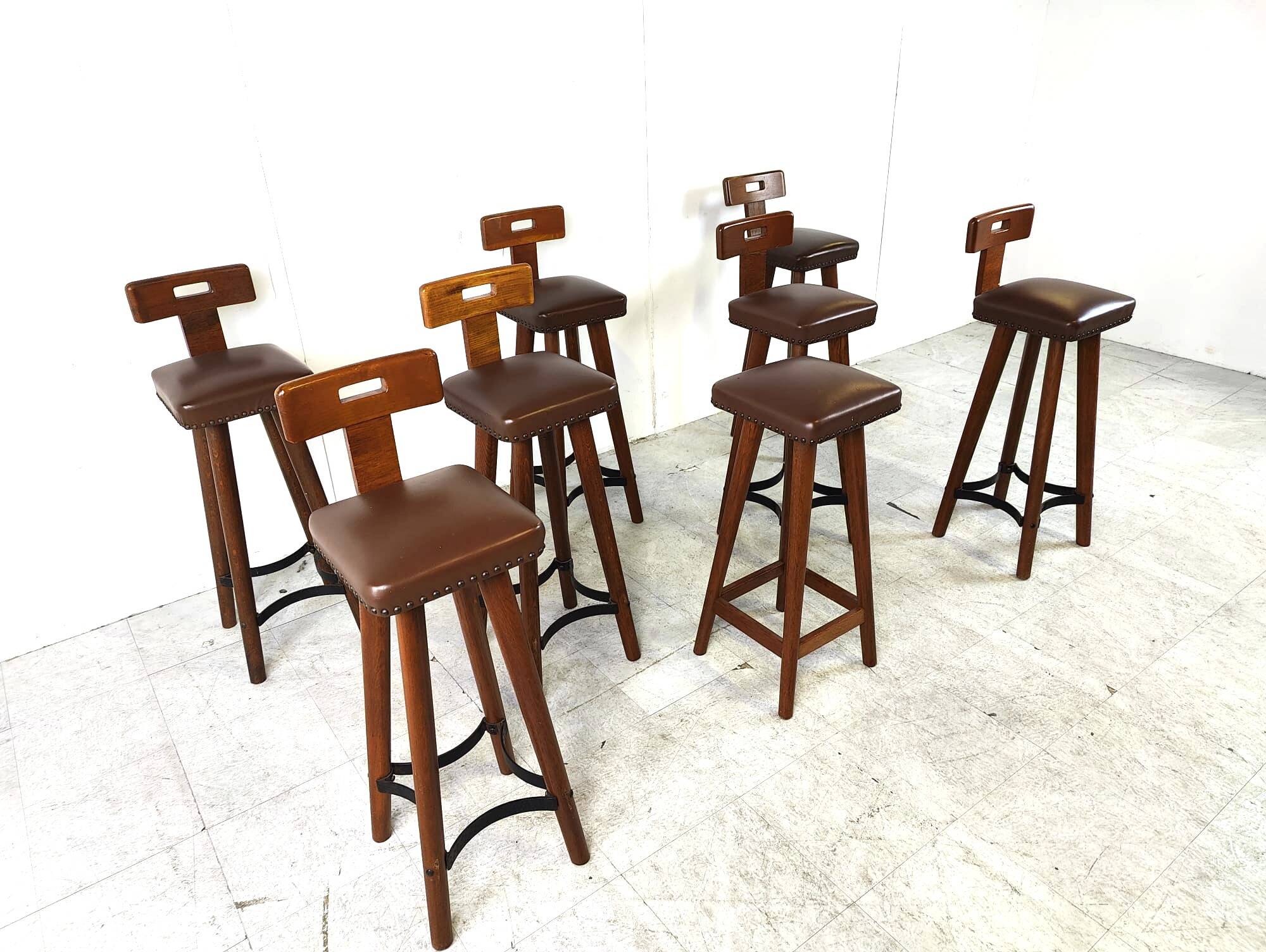 Set of 8 vintage brutalist bar stools, 1960s