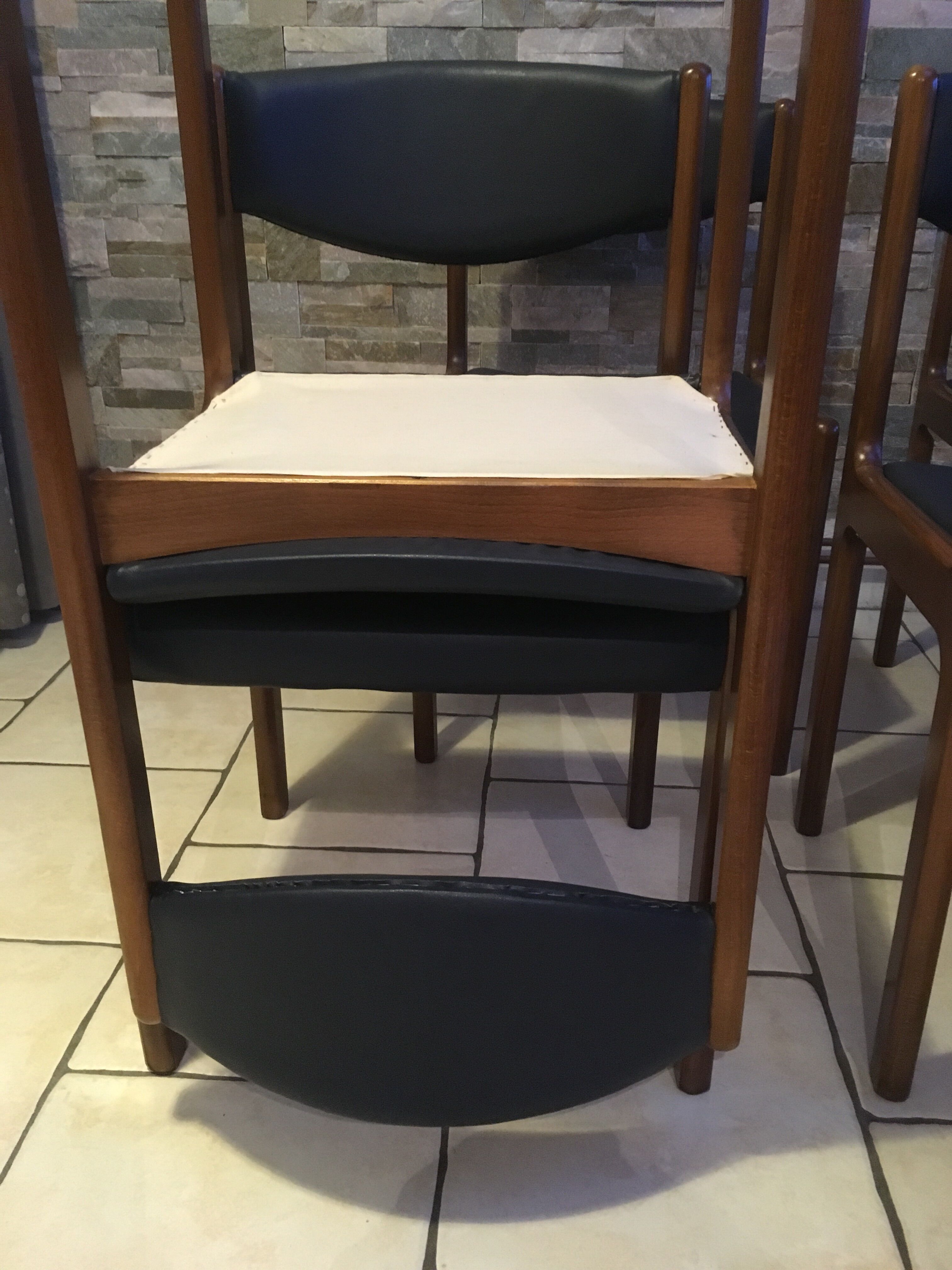 Set of 6 chairs teak leather