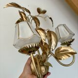 Vintage two-light wall lamp in gold metal with vintage art deco globes