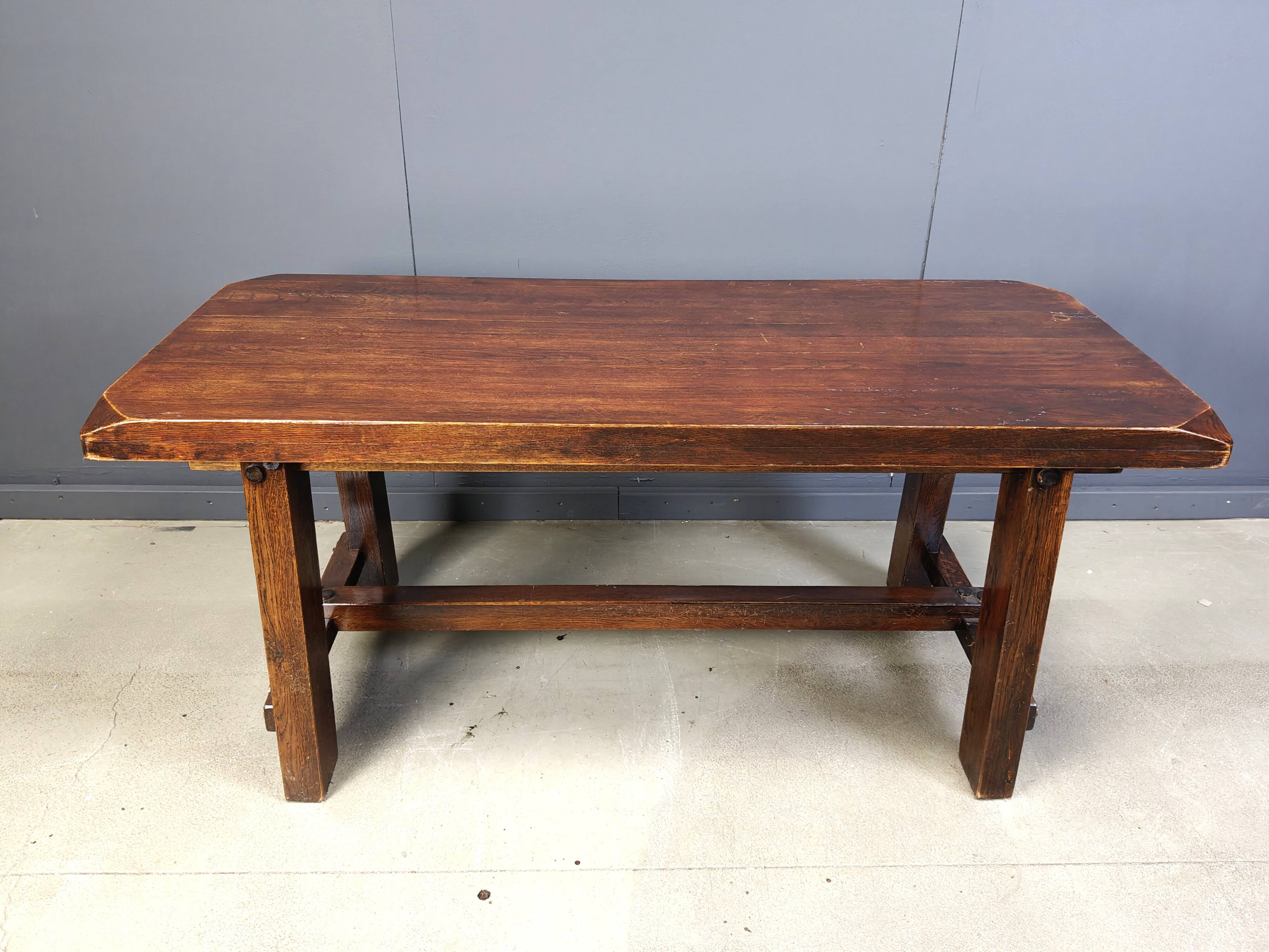 Solid wood brutalist dining table, 1960s