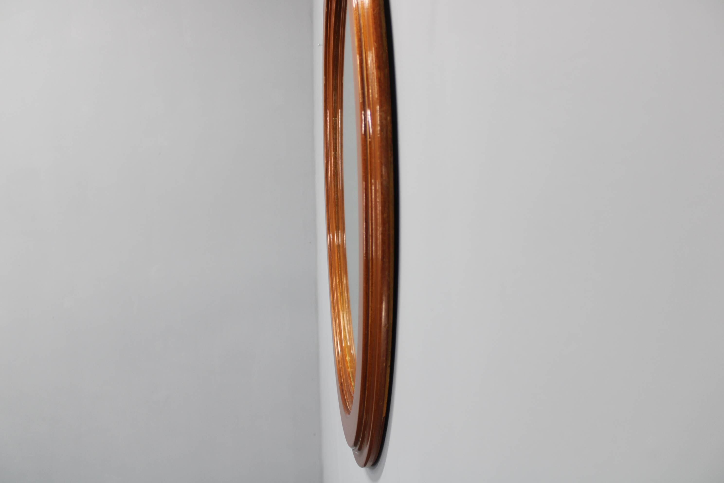 1970s Oval Wooden Mirror, Italy