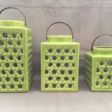 Set trio lanternes decoratives design ceramique emaillees craquelée glaçure