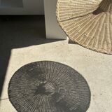 Large suspension, rattan luminaire in hat shape D:80cm
