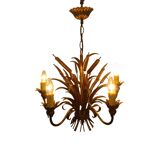 Vintage Gilded Corn And Cattail Chandelier 5 lights,  1960s
