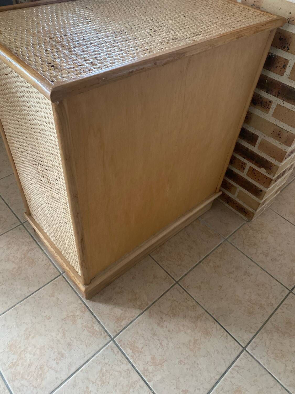 Commode en rotin 4 tiroirs 70’s