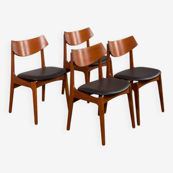 Ensemble de 4 chaises vintage en teck par funder-schmidt & madsen en cuir aniline noir, danemark 1960