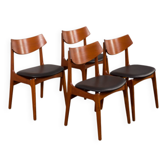 Ensemble de 4 chaises vintage en teck par funder-schmidt & madsen en cuir aniline noir, danemark 1960