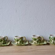 Service à thé vintage en céramique vernissée - forme de conques ou coquillages