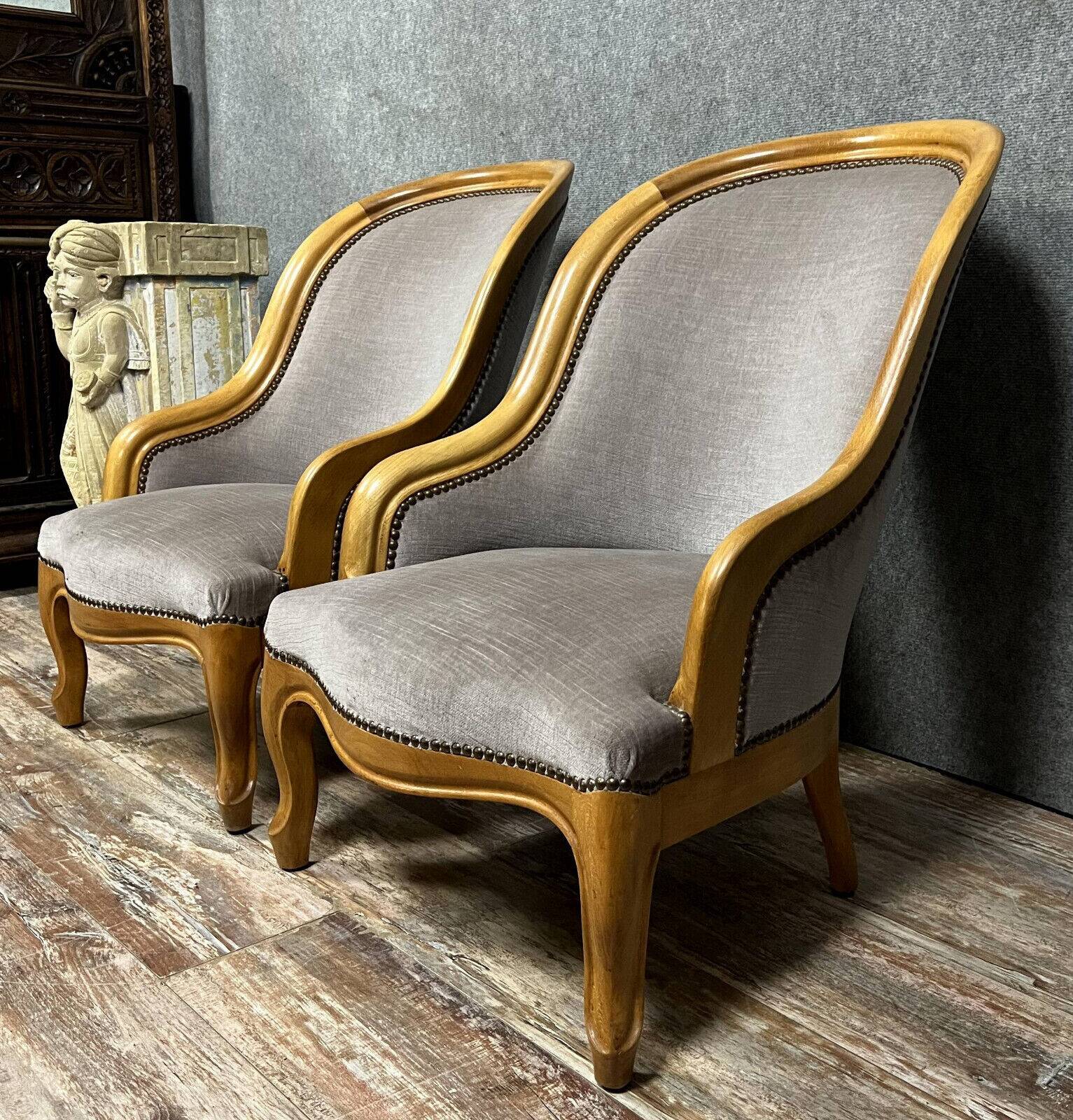 Pair of Louis XV style fireside chairs in cherry wood circa 1970