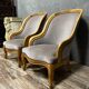 Pair of Louis XV style fireside chairs in cherry wood circa 1970