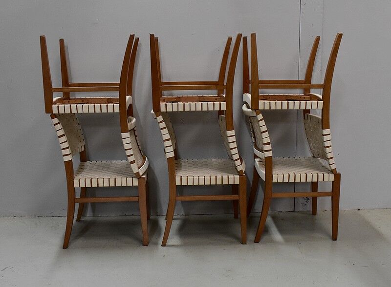 Suite of 6 vintage chairs in light beech late 20th