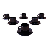 Set of 6 medium black coffee cups and saucers ARCOROC "Octime"