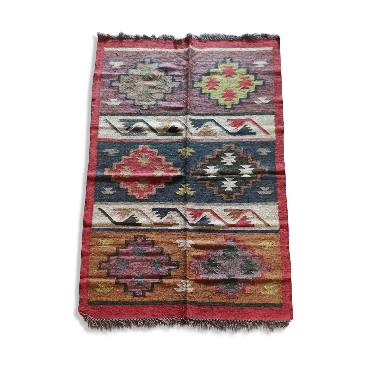 Kilim carpet in burlap and cotton. 120cm x 190cm