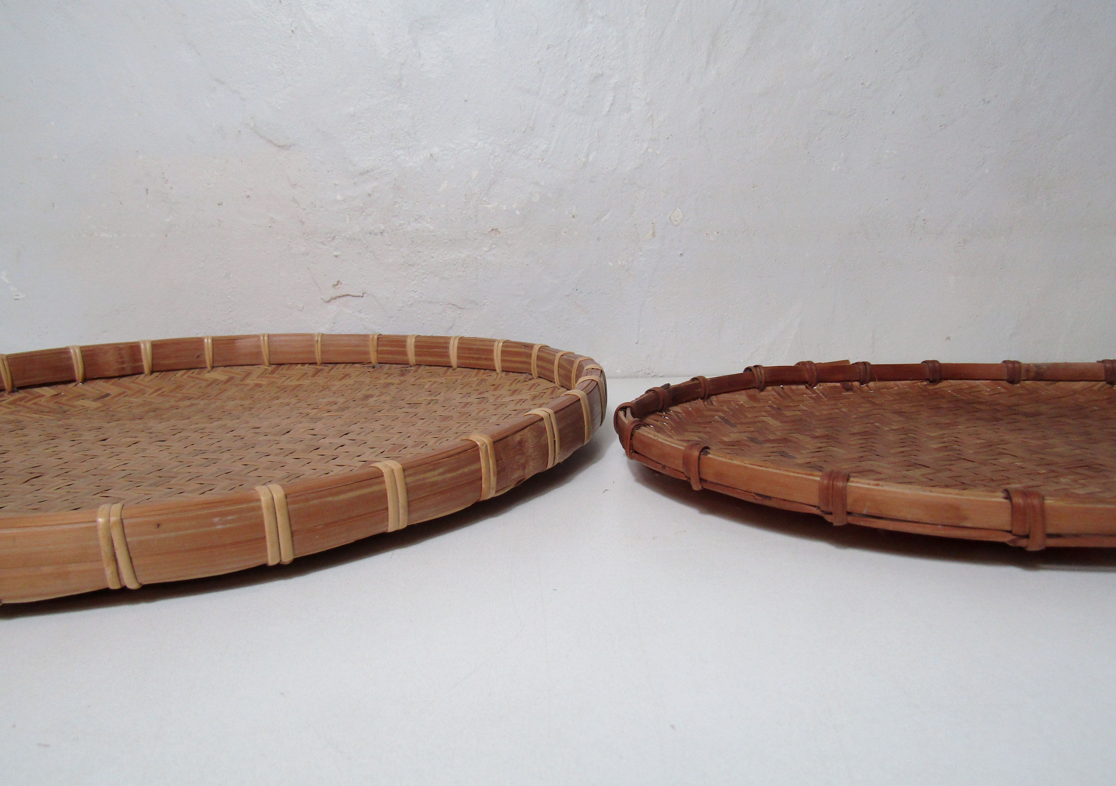 2 plateaux rotin bambou ethnique vintage