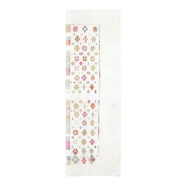 Vintage Turkish Oushak handmade wool cotton white kilim runner rug 68x215