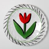 Assiette en verre Kosta Boda vintage : Tulipe rouge Design par Ulrica Hydman Vallien