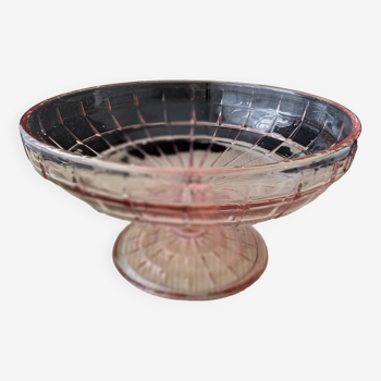 Art Deco pink molded pressed glass compote bowl