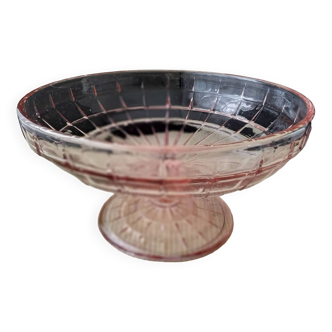 Art Deco pink molded pressed glass compote bowl