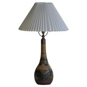 Art Nouveau table lamp in coloured terracotta by L. Hjorth, Bornholm, 1930s.