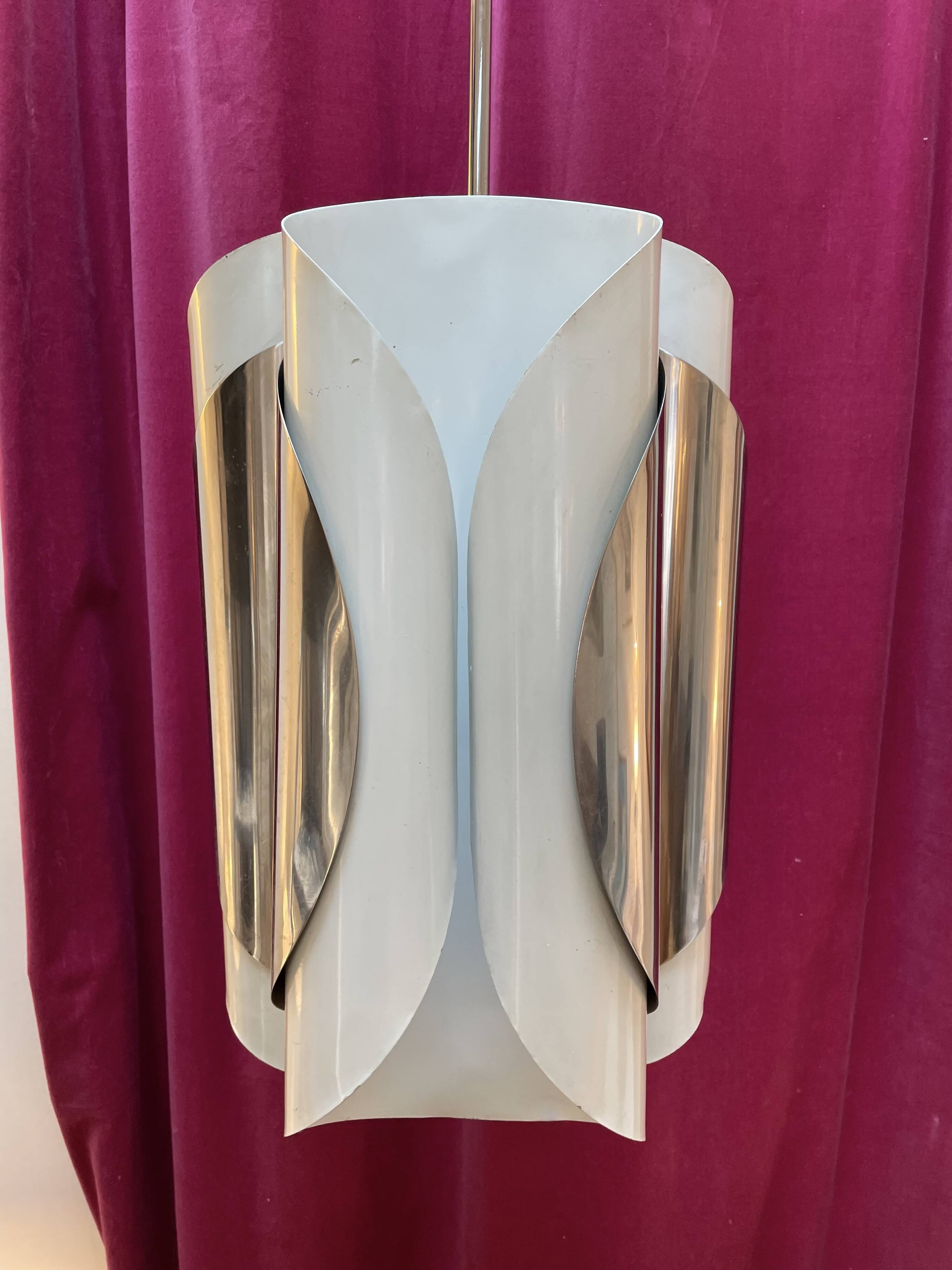 Chrome and bakelite pendant light, Italy, 1970s.