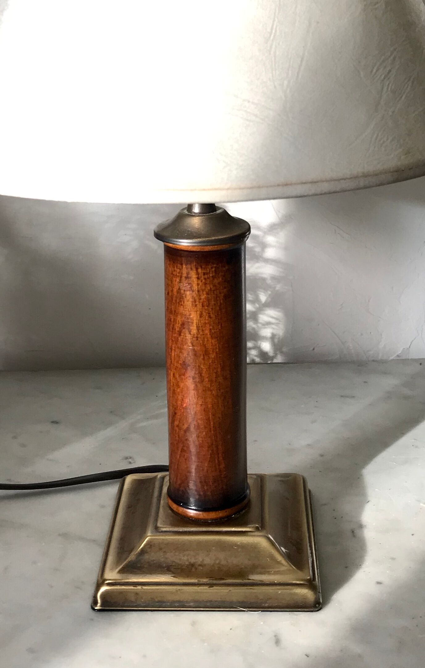 Brass and wood lamp