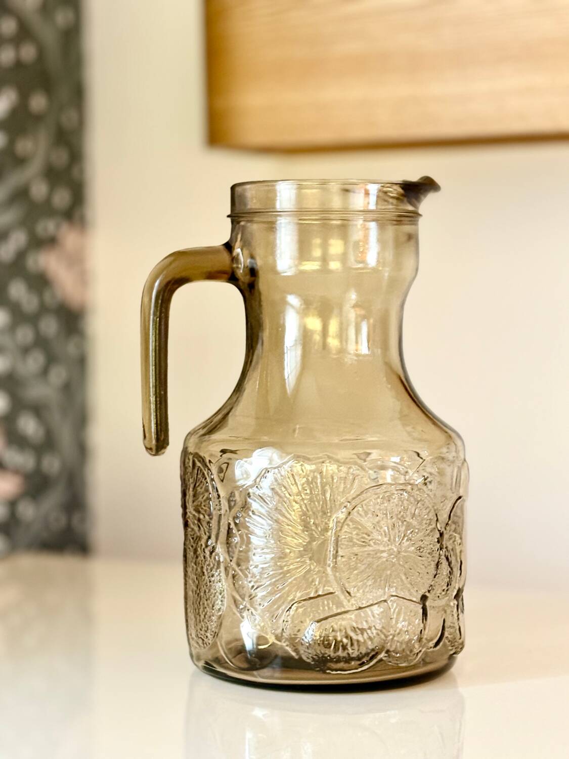 Carafe pichet vintage 1970 verre fumé Italy