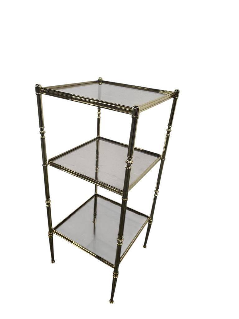 Vintage 'gold' shelf / freestanding shelf with smoked glass