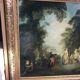 Old painting print on canvas + frame carved wood Gilded Vintage #2
