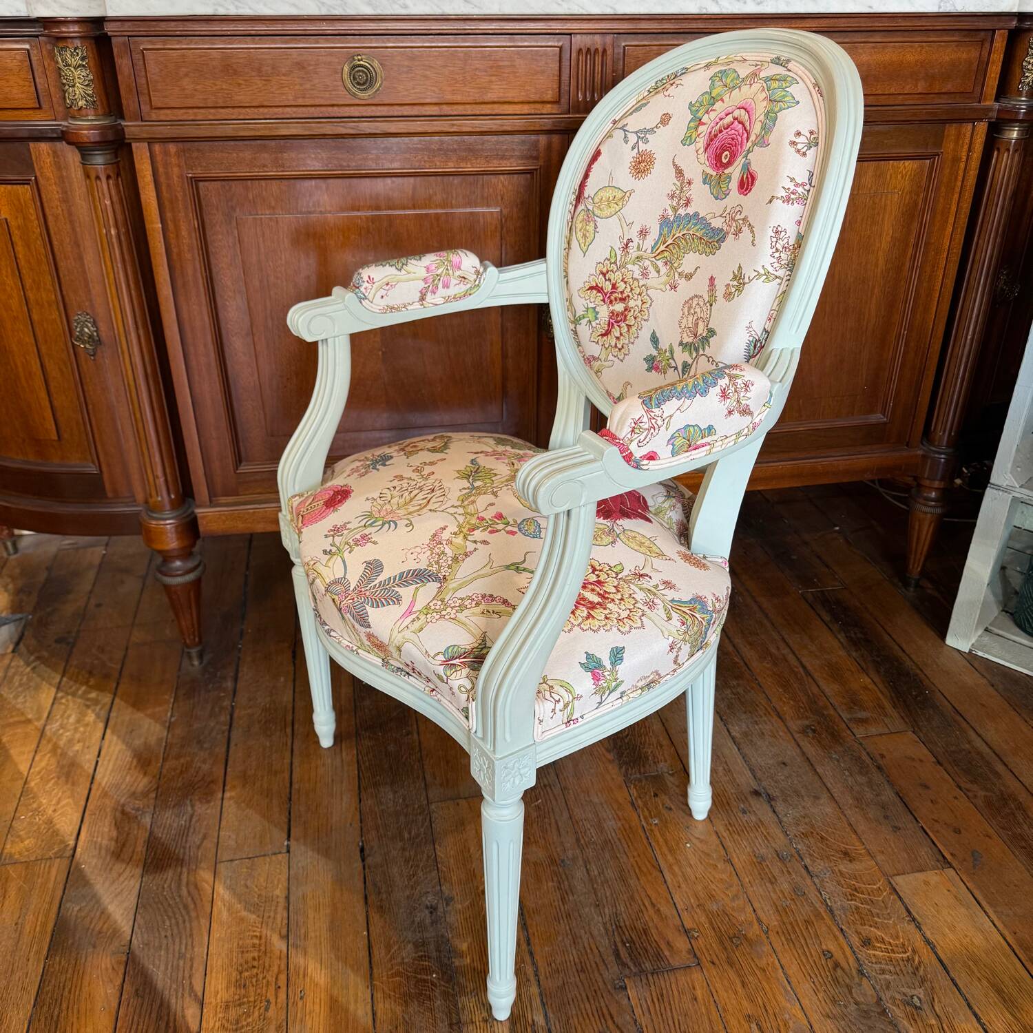 Louis XVI medallion armchair – traditional upholstery