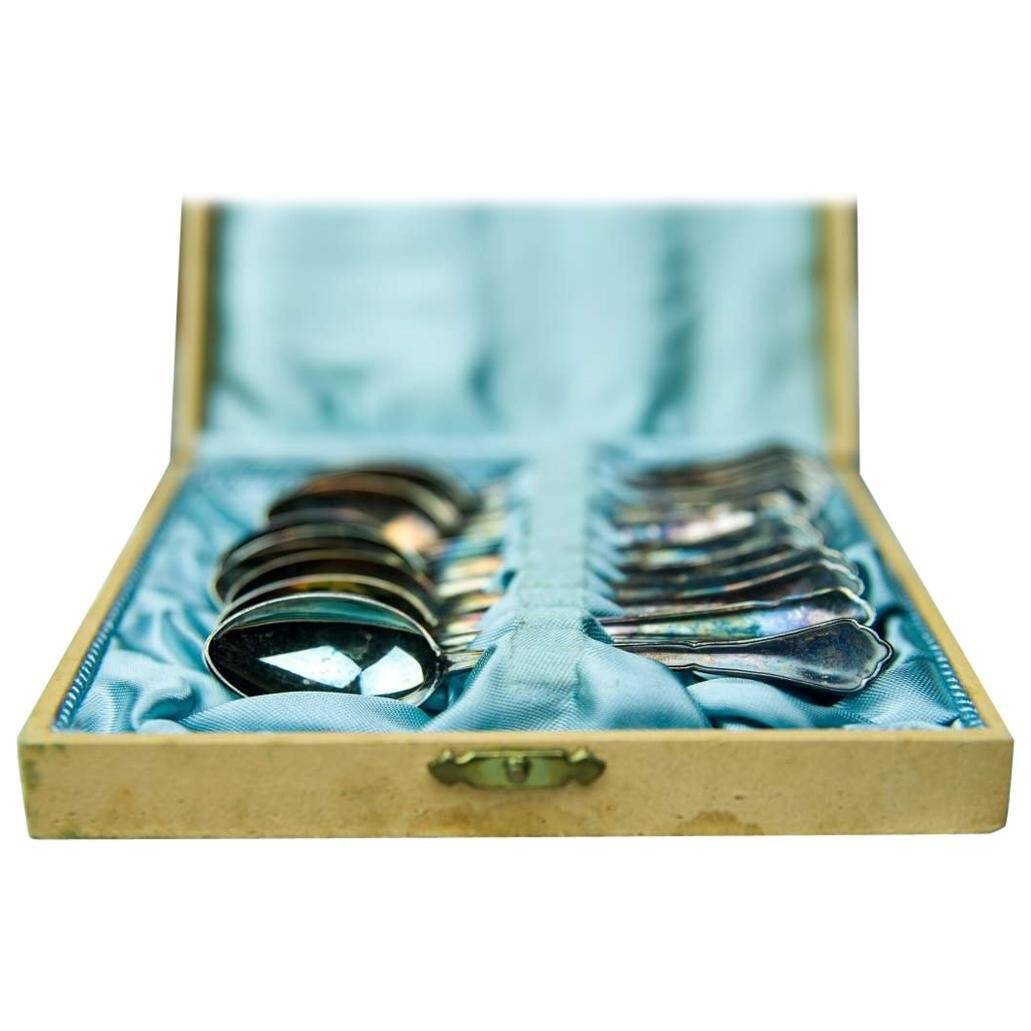 Silver Mocha Teaspoons, 1950s, Set of 12