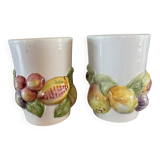 Set of 2 large Chaumette barbotine mugs.