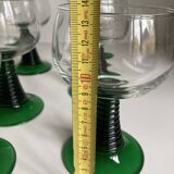 6 Verres à pied ondulés vert vintage
