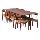 Danish extendable teak dining set with 8 Møller Model 75 chairs, 1960s