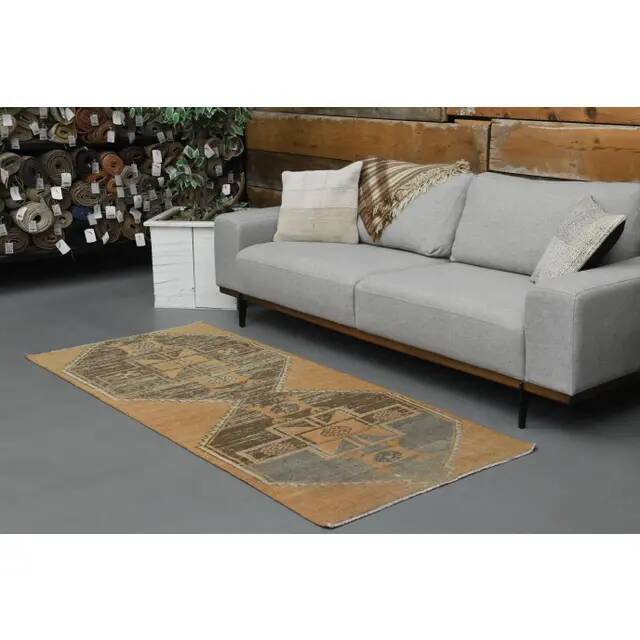 Vintage Turkish Hand-Knotted Wool Cotton Orange Runner Rug 96x214