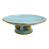 Art Deco modernist coupe, with a base of 3 spheres, in turquoise ceramic and gilding.