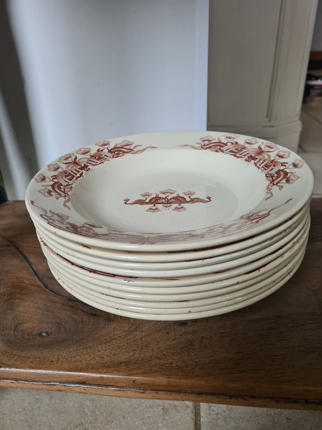 Sarreguemines Iron Earth Soup Plates 1910