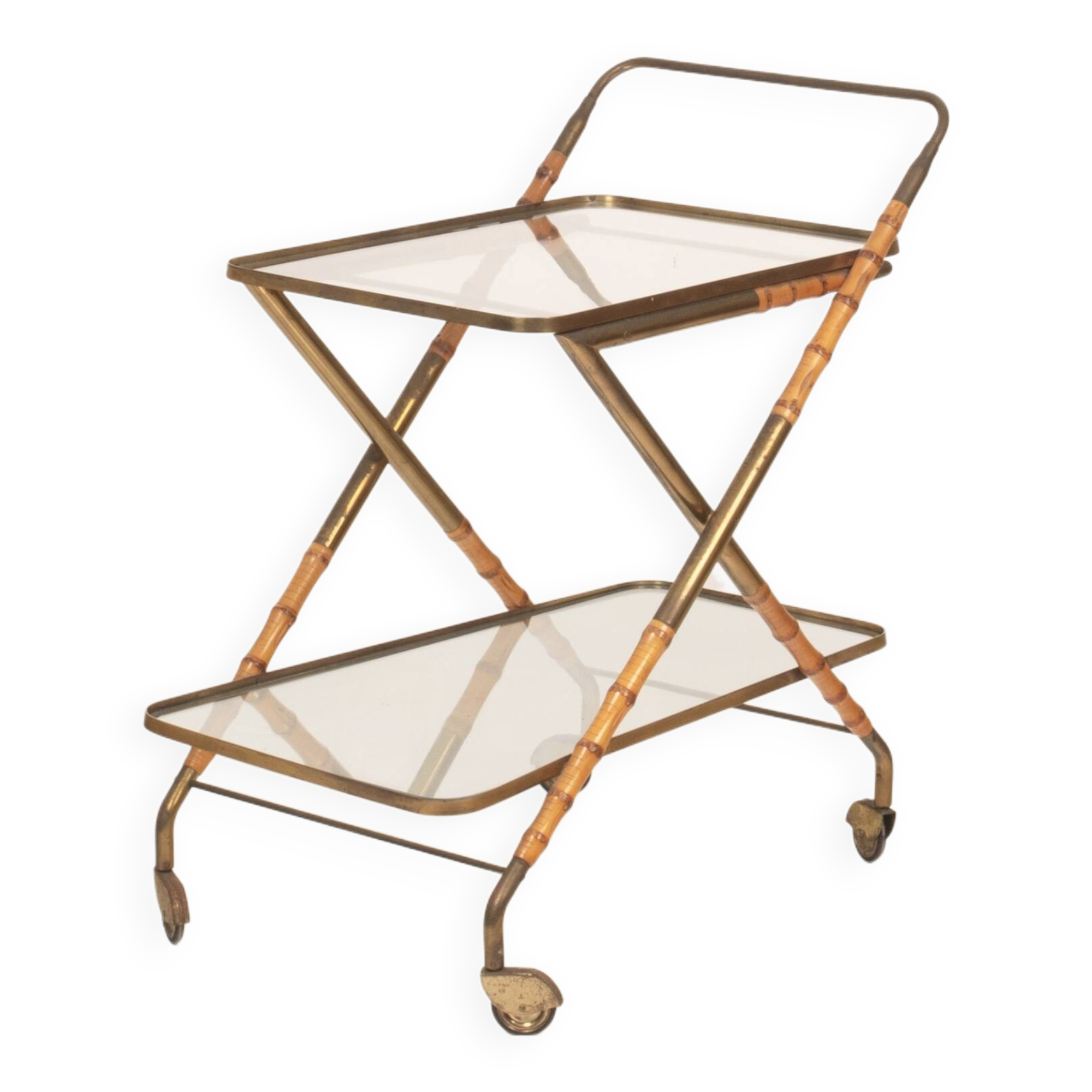 Cesare Lacca Cart in Faux Bamboo and Brass, 1950