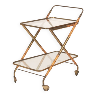 Cesare Lacca Cart in Faux Bamboo and Brass, 1950