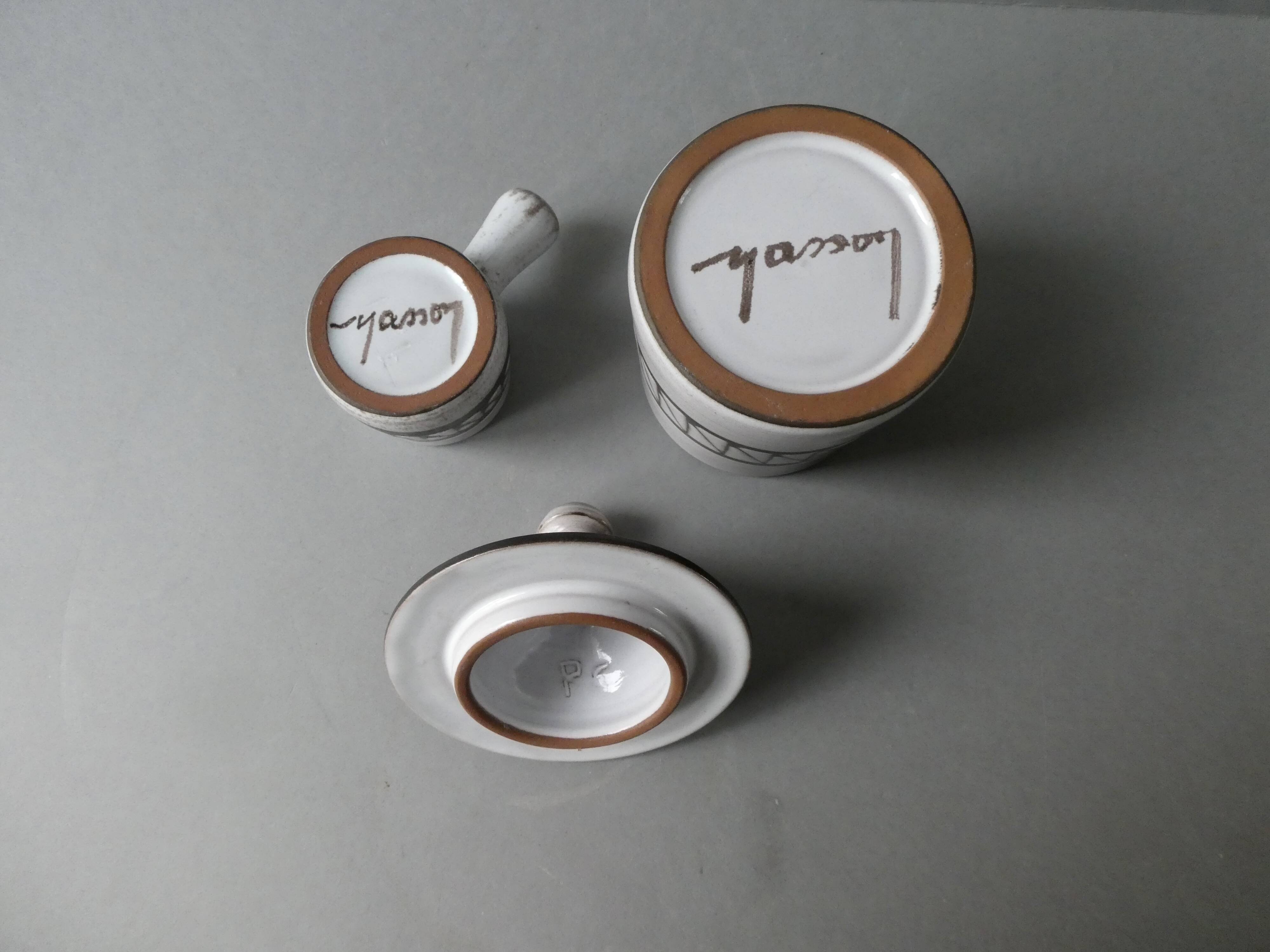 Ceramic sugar bowl and creamer by Emile Masson Vallauris, 1960s