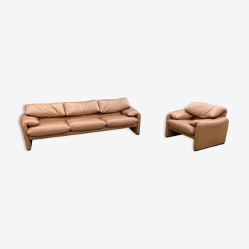 Maralunga Sofa and Armchair in Cassina Cognac Leather