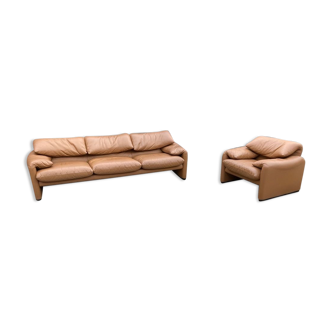 Maralunga Sofa and Armchair in Cassina Cognac Leather