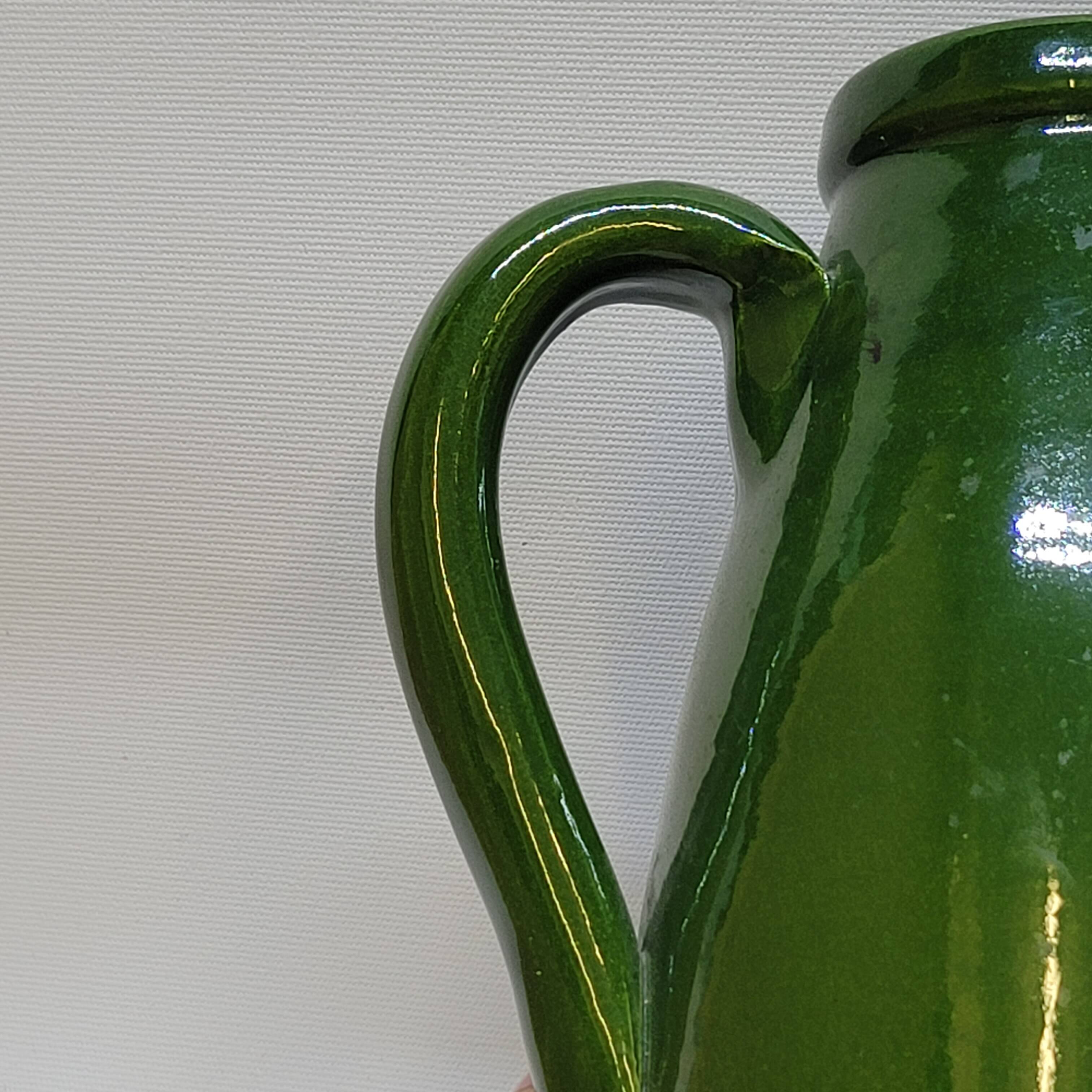 Pottery pitcher carafe terracotta green glazed ceramic