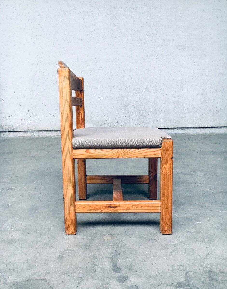 Brutalist Square Model Pine Dining Chairs, 1970s, Set of 6